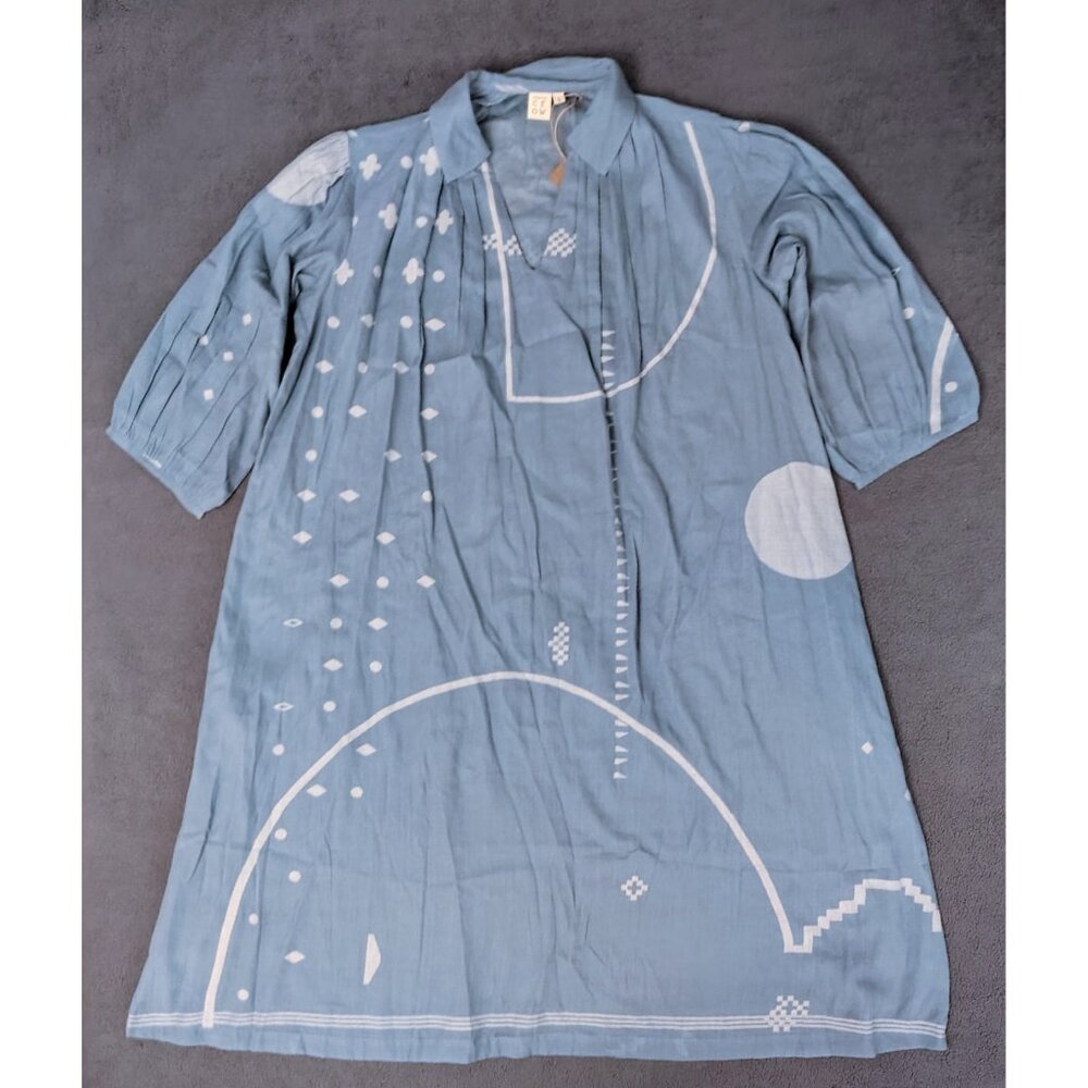NWT World of Crow Relaxed Fit Midi-Dress Blue Sz (L) Oversize Lagenlook Coastal - Picture 2 of 11